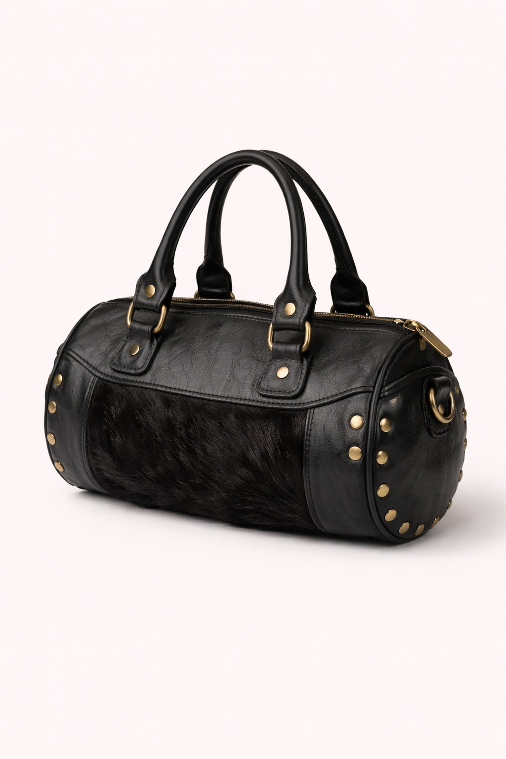 Atlas Mini Duffle – Black Leather & Hair-On Hide – Fez Cooperative