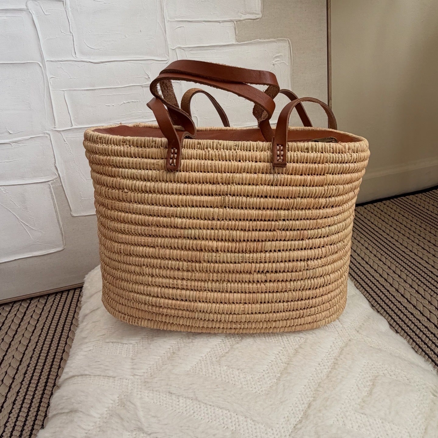 Fez Straw Tote with Leather Straps
