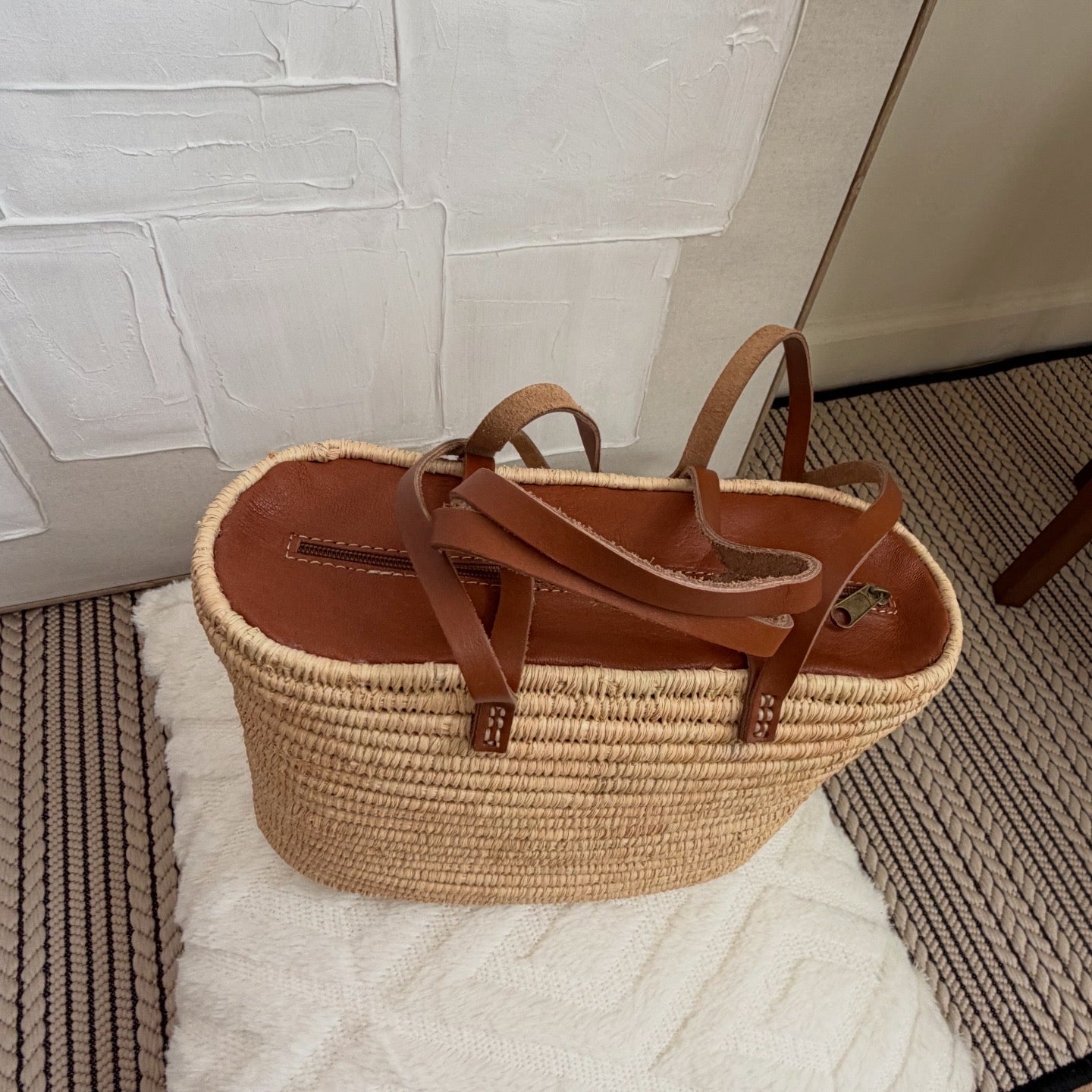 Fez Straw Tote with Leather Straps