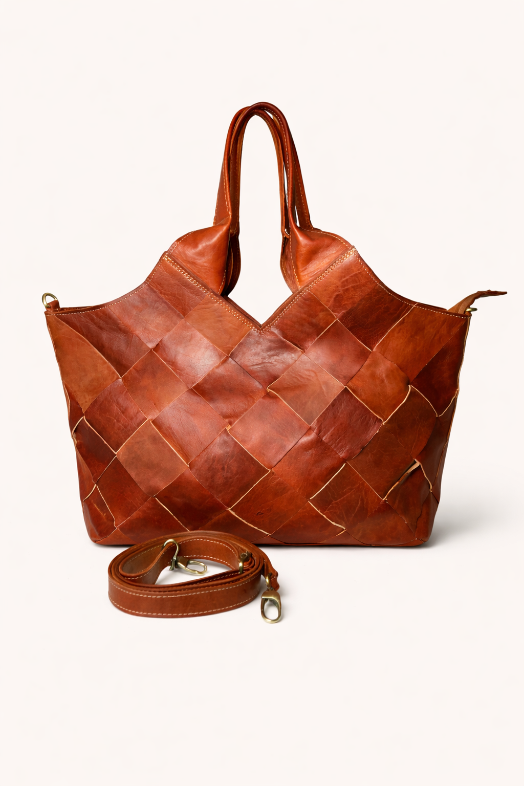 Atlas Woven Leather Tote – Cognac