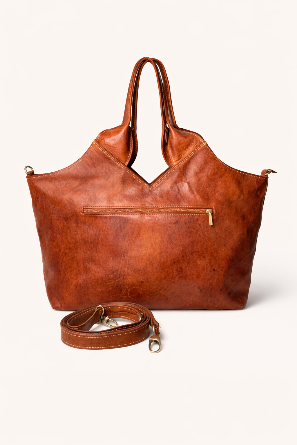 Atlas Woven Leather Tote – Cognac